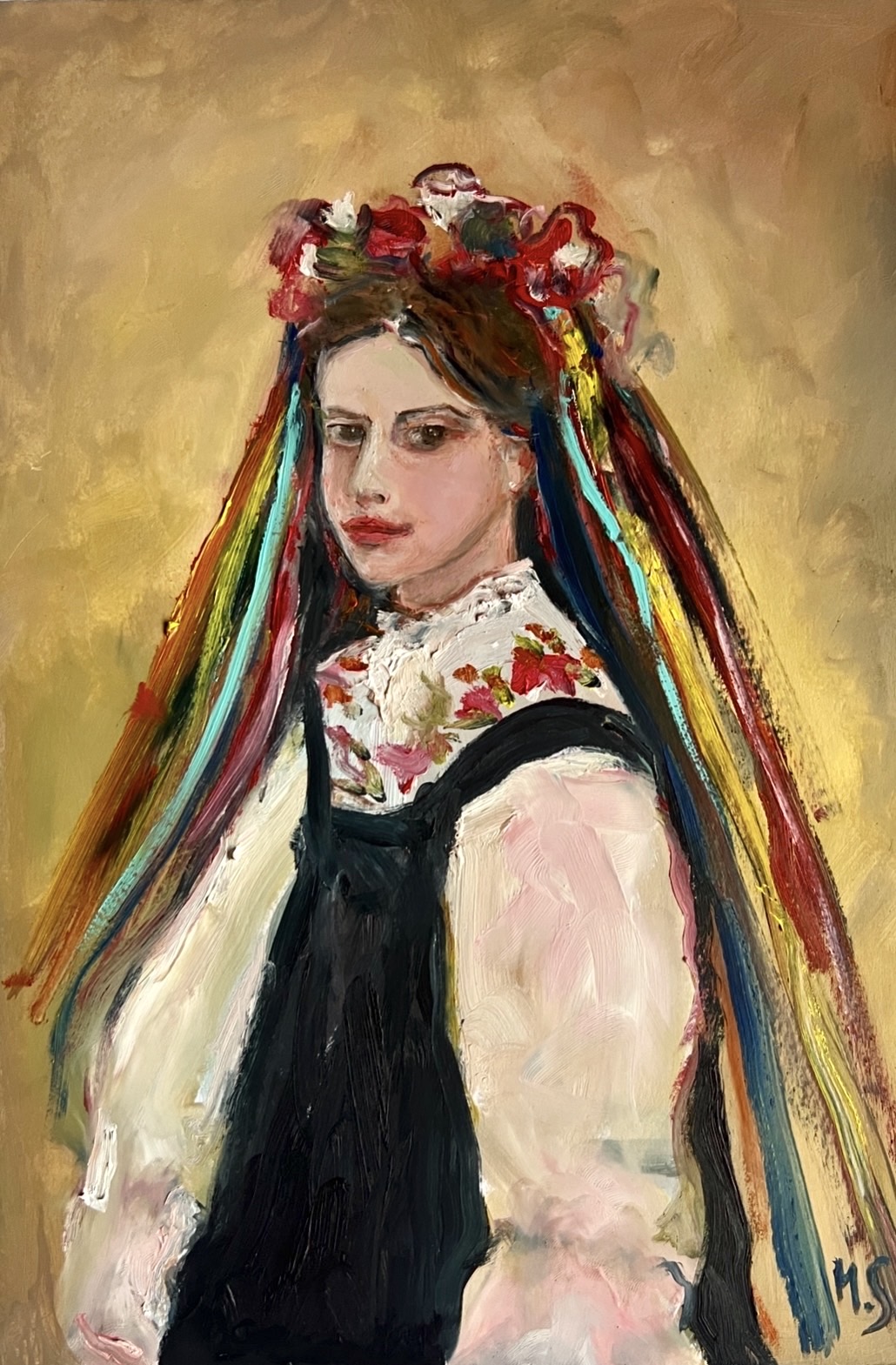 Ukrainian Girl in a Wreath and Vyshyvanka painting